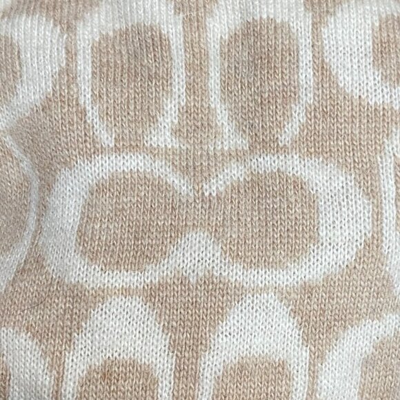 Coach Wool Cashmere Angora Signature Logo Hat Cream Tan Cuffed Beanie Winter - Picture 2 of 12